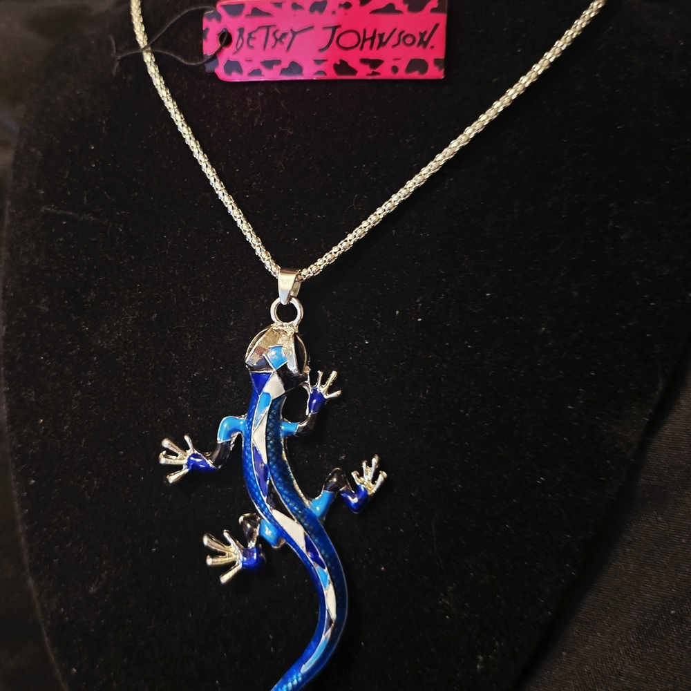 Betsey Johnson Blue Lizard Pendant Necklace